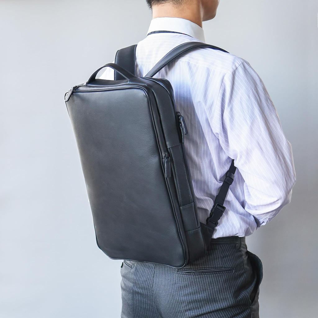 SQUAIR Building Made Genuine Leather Backpack [STATUSY] 2-story Possible! Thin, Large-capacity, Easy-to-use Japanese-made (khaki)