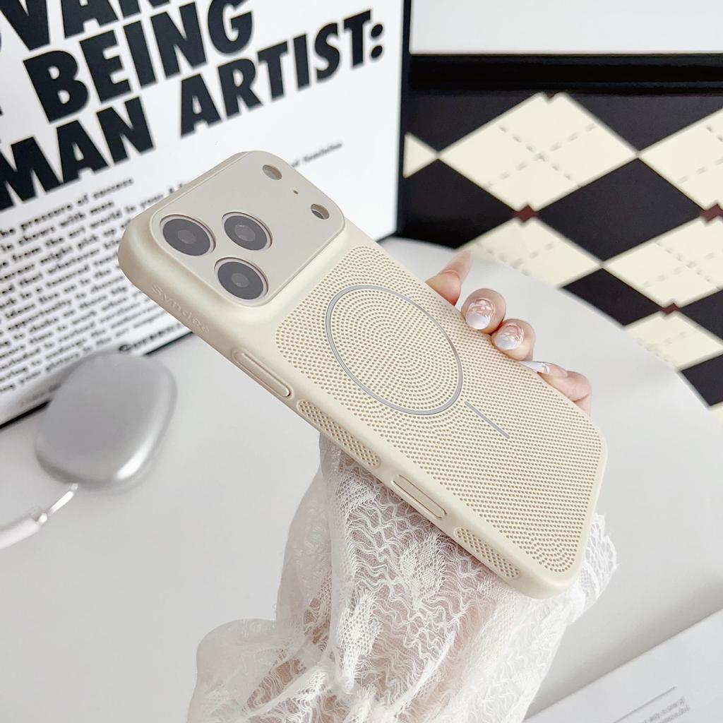 Compatible iPhone 15/16/17 Pro Max Magnetic Case with Wireless Charging, Large Window, and Heat Dissipation Mesh.