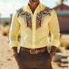 Men's Retro Fashion Printed Long-Sleeve Shirt, Western Cowboy Style, Slim Fit Casual Shirt, Comfortable Fabric, Sizes XS-6XL