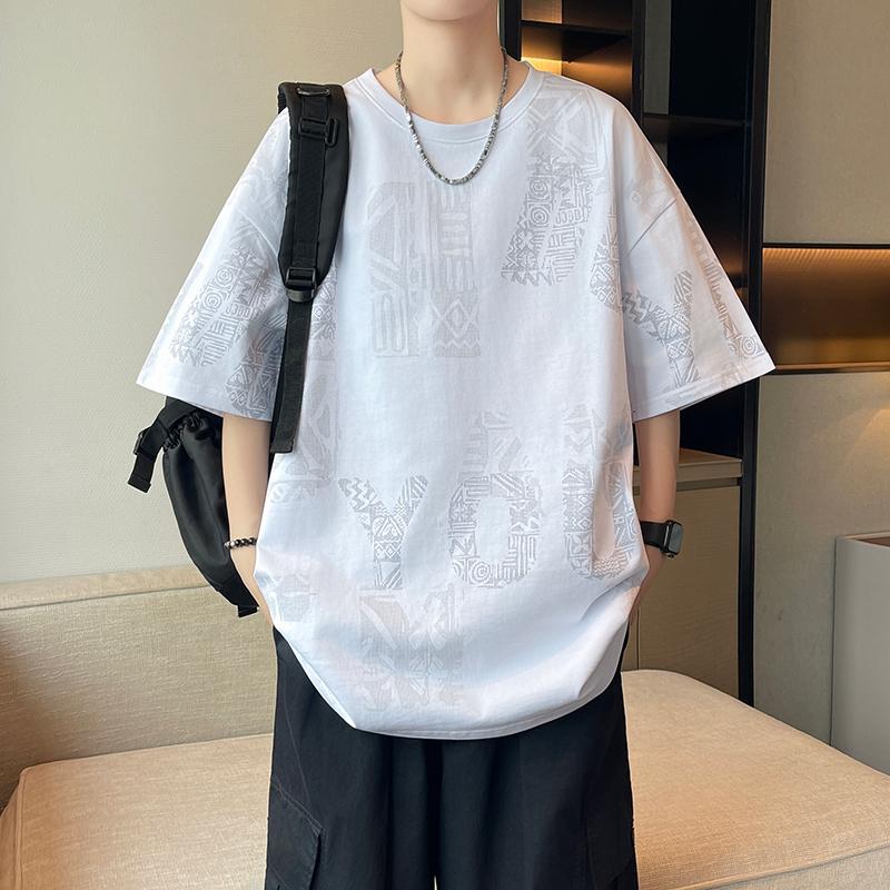 Summer men's loose short-sleeved T-shirt tops quarter-sleeved round neck half-sleeved T-shirt plus size