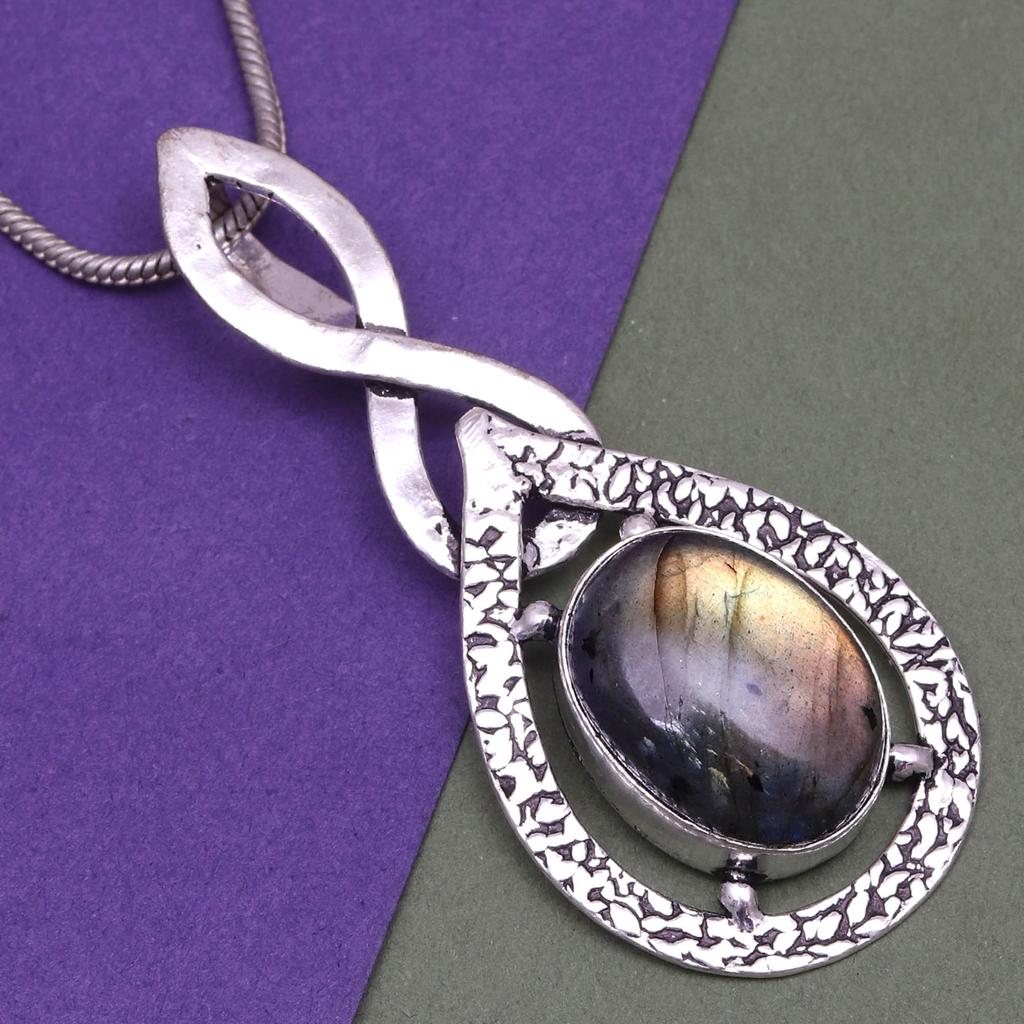 Pendant Silver  Peridot Labradorite Gemstone Jewelry Sterling 2.5" Fiery