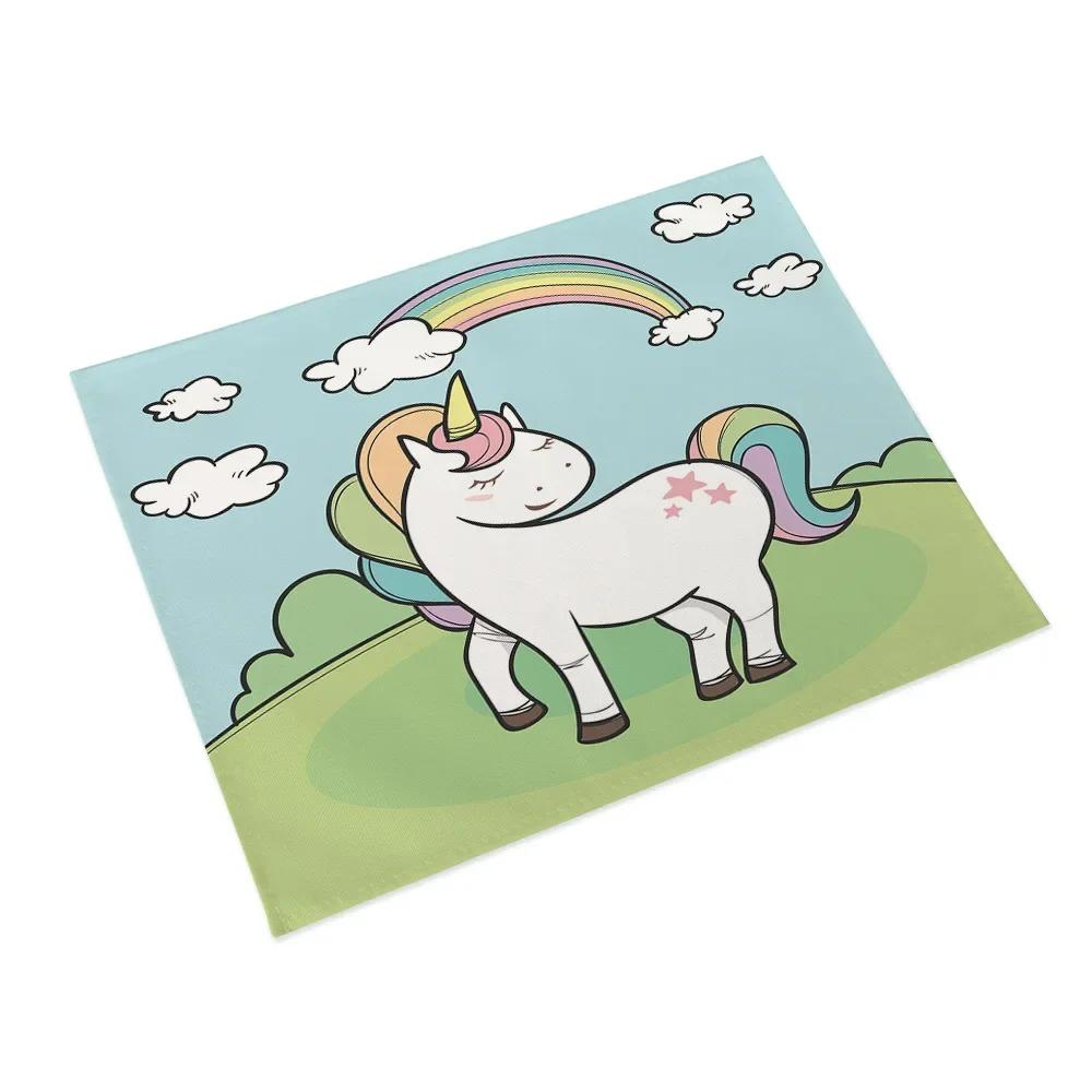 6PC Cartoon Pink Table Mat Unicorn Individual Placemats Coasters Set Pad On The Table Cup Pad Place Mats For Dining Table