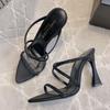2025 Summer Cross with Open-toed Rhinestones Pointed Heels Wear Cool Slippers Female Royal Sister Style Sexy High-heeled Sandals