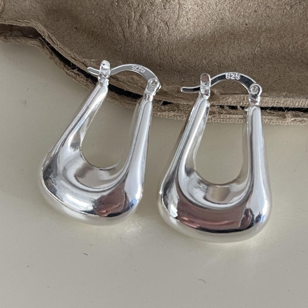 925 Sterling Silver Earrings For Women Trendy Geometric Big Thick Hollow Earring Jewelry Prevent Allergy Party Gift Accessories