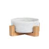A Ceramic Pet Bowl with a Wooden Base Without Spillage Function  Suitable for Dogs and Cats  Double Layer Pet Ceramic Bowl