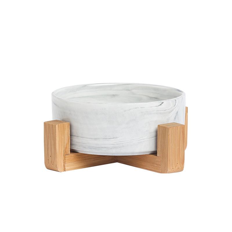 A Ceramic Pet Bowl with a Wooden Base Without Spillage Function Suitable for Dogs and Cats Double Layer Pet Ceramic Bowl