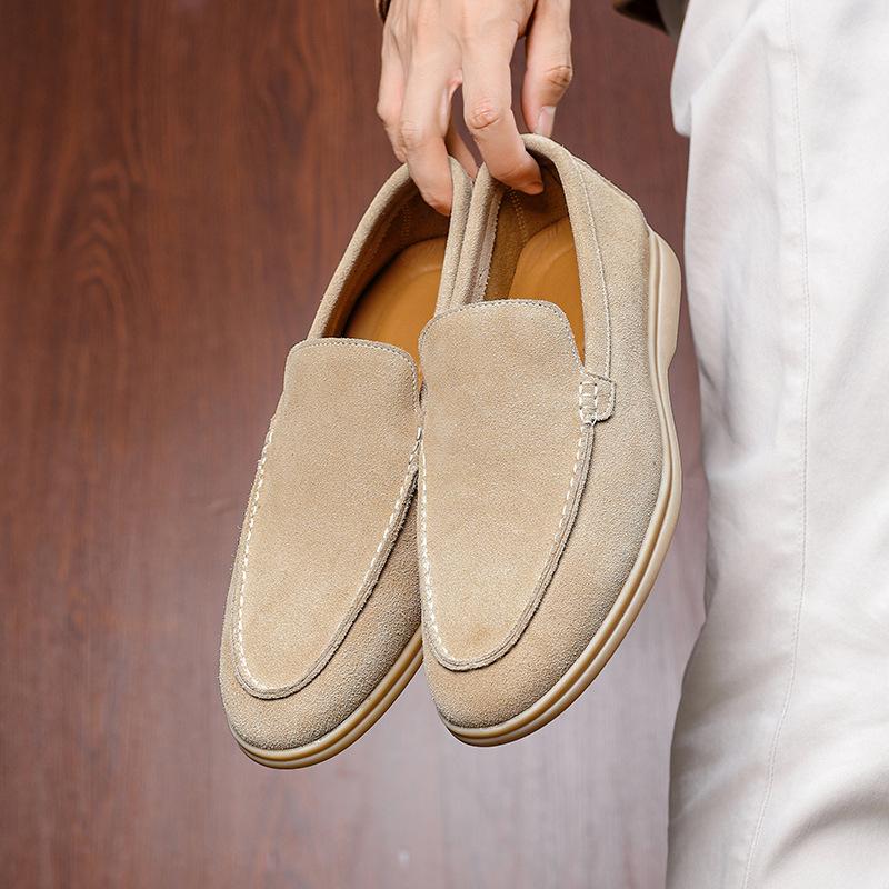 Men's loafers spring and autumn classic simple and comfortable leather beef suede beanie shoes versatile one-pedal casual leather shoes