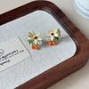 2025 New Trendy Enamel Kumquat Flower Stud Earrings for Women Sweet Imitation Pearl Flower Stud Earrings Fashion Date Zircon