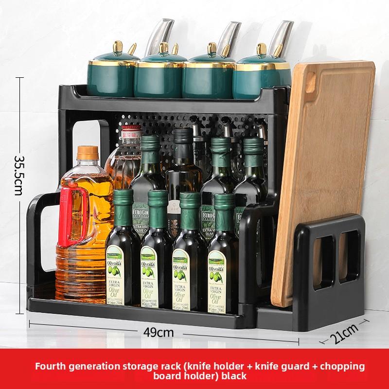 Kitchen Shelf Two-layer Seasoning Rack Knife Holder Cutting Board Rack Countertop Multifunctional Multi-layer Storage No Punching Seasoning Rack