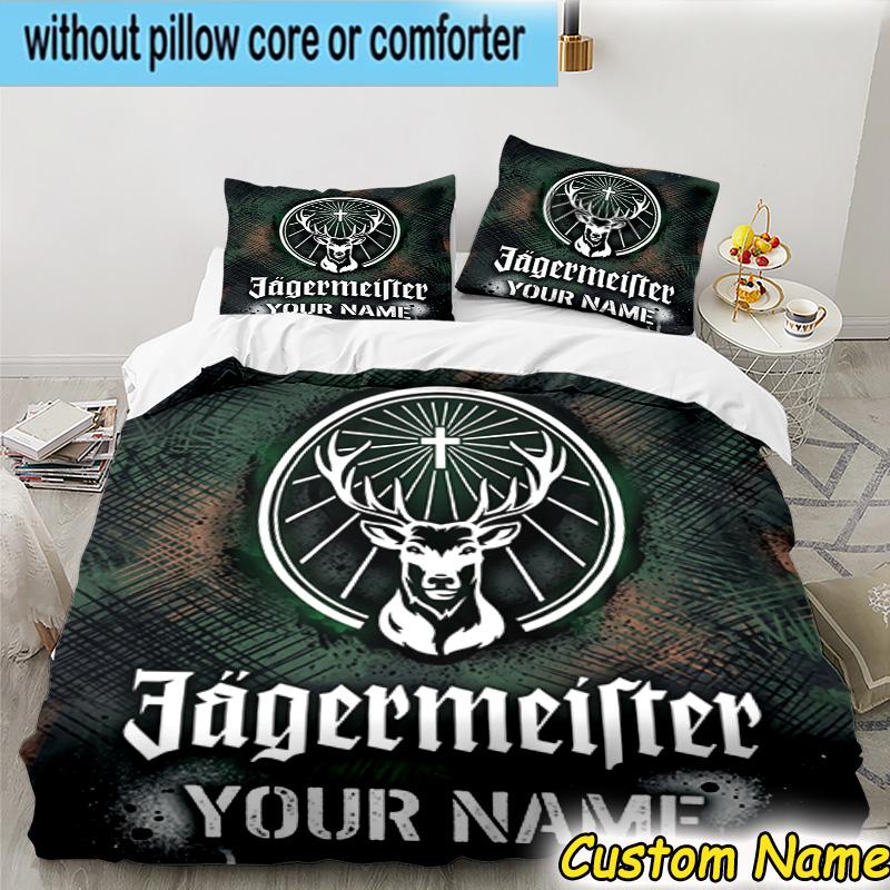 3pcs Custom Name Jager-meister Spirit Drink Bedding Set Includes 1 Duvet Cover & 2 Pillowcases for All Seasons Dormitory Home Decor Christmas gifts