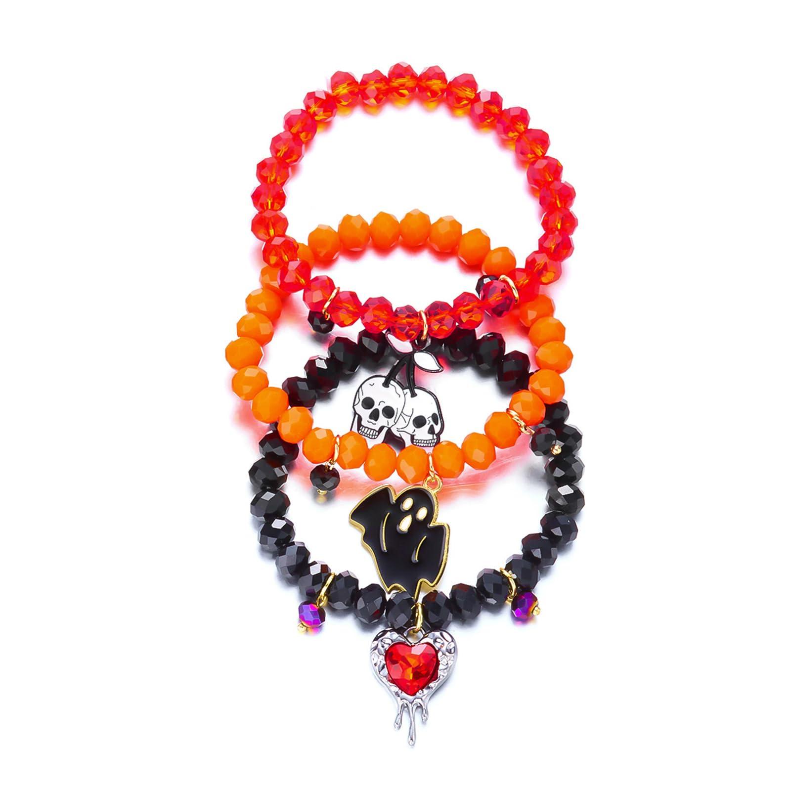 

Хэллоуинские браслеты из бусин для женщин Тыква Эластичный штабелируемый браслет Милые жуткие аксессуары для костюма на Хэллоуин one size