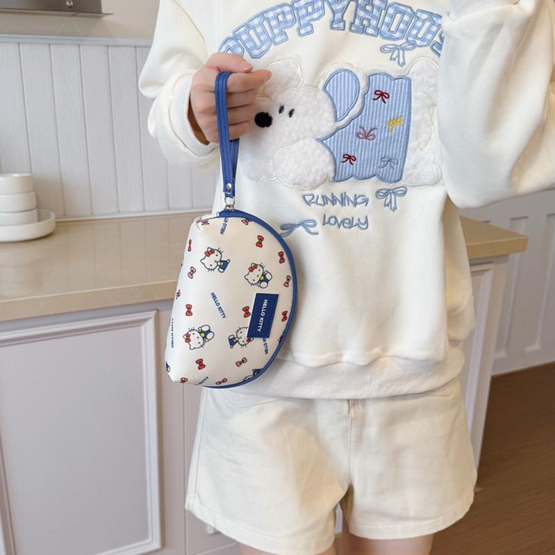New Sanrio Hello Kitty Canvas Makeup Bag Medium Women's Blue 810-1676-4