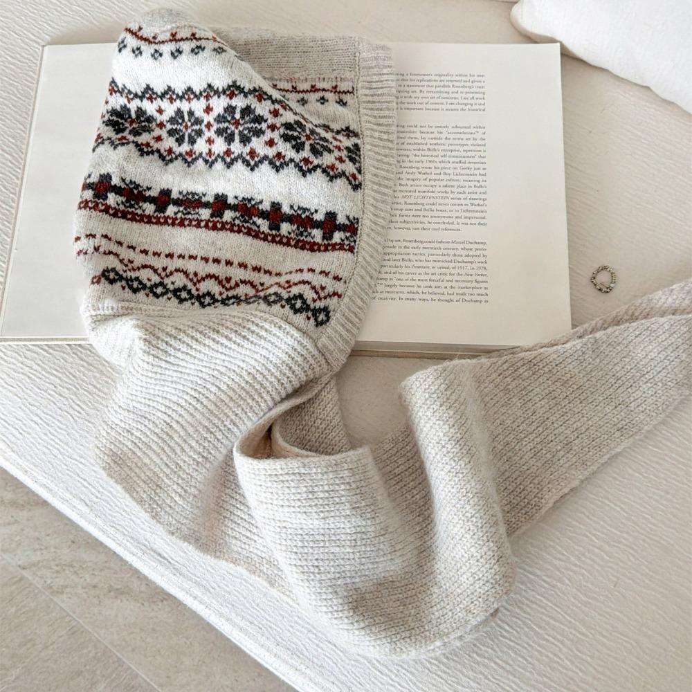 Fair Isle Style Ear Protection Hat Scarf Cap Winter Cap Warm Hooded Hat  Outdoor