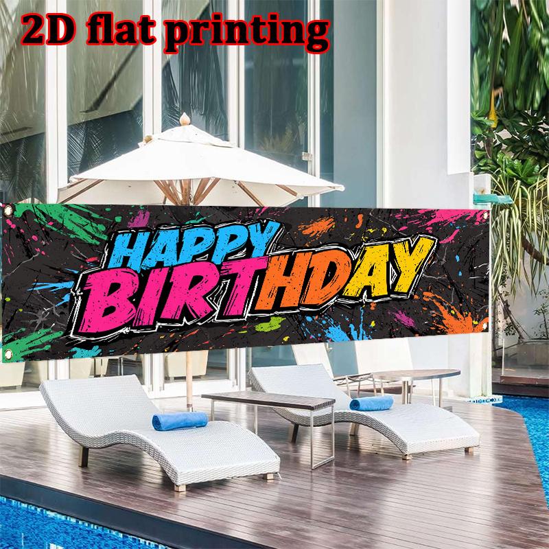 Happy Birthday Graffiti Banner, Vibrant Graffiti Style Lettering Design, Polyester Outdoor Fence Wall Door Party Decoration