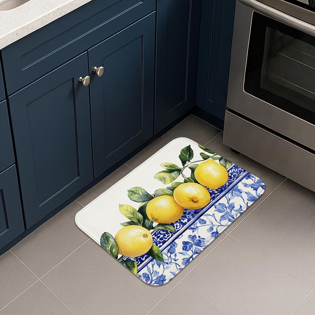 1 Stück Anti-Ermüdungs-Küchenteppiche, Zitronenmuster Wasserdicht Rutschfest Dick Gepolstert Küchenmatte Strapazierfähig Komfort Stehmatte für die Küche