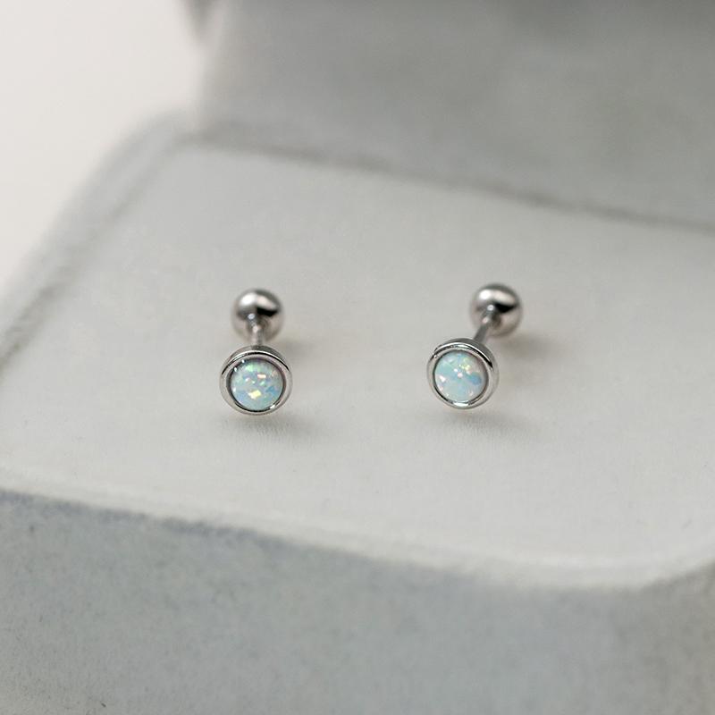 

WANTME 925 Silver Simple Luxury Opal Screw Bead Stud Earrings for Women Fashion Ear Bone Piercing Jewelry Accessories серебряный