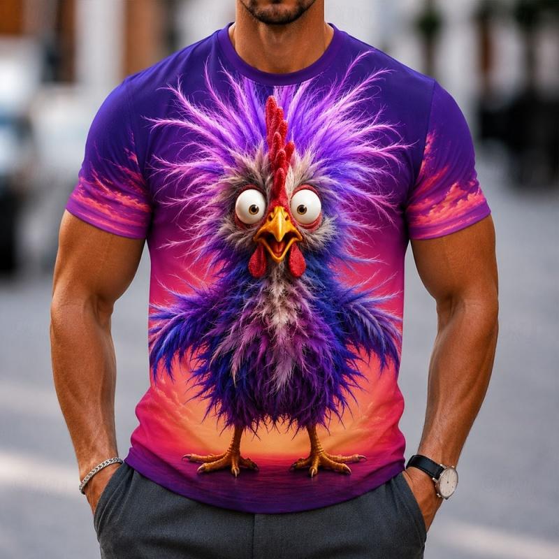 3D Printed Cartoon Bird Graphic T-Shirt For Men Funny Rooster Duck Pattern Tees Summer Casual Short Sleeve Loose Round Neck Tops