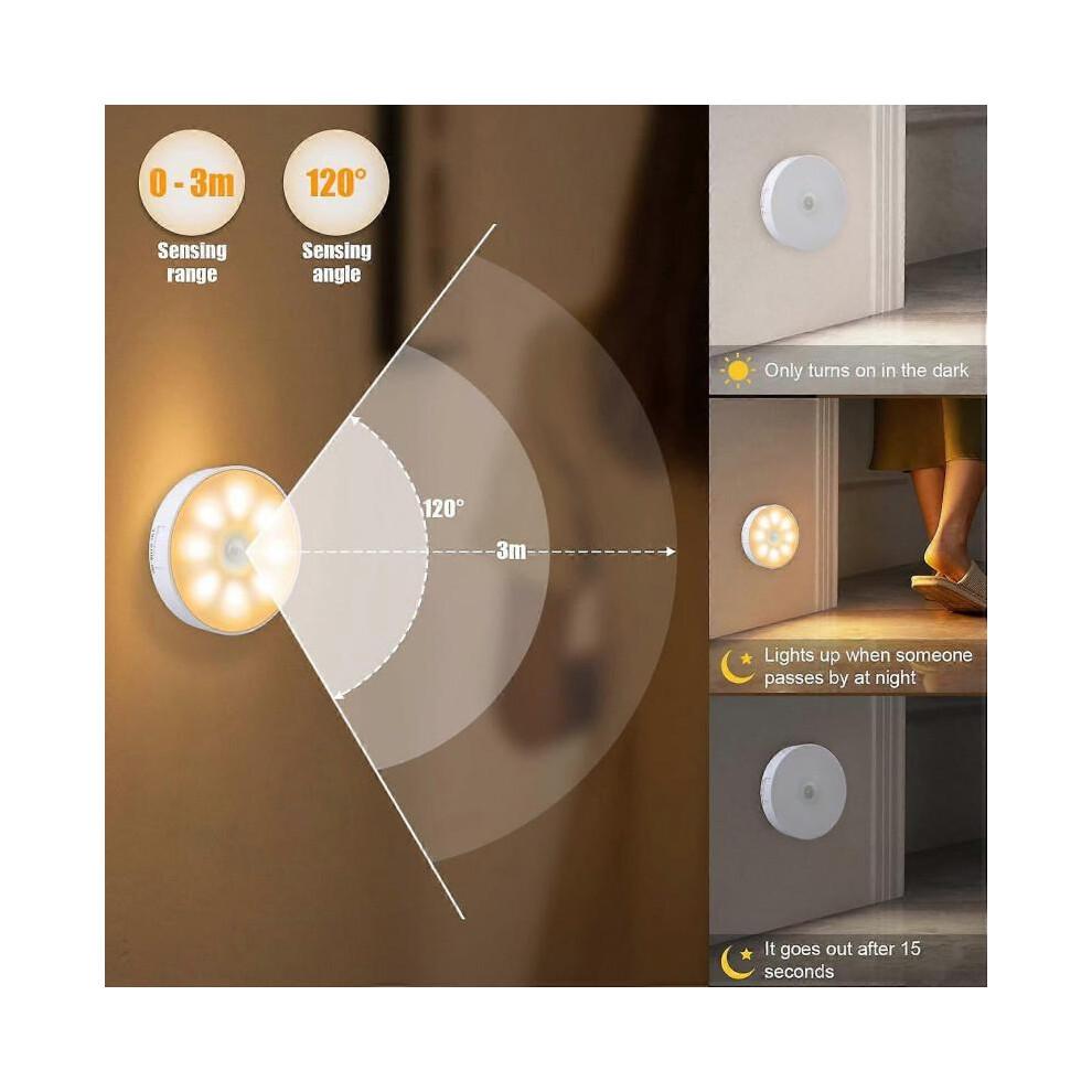3 Pack Motion Sensor Light, 8 LEDs Rechargeable Night Light, with USB Cable & Magnetic Patch, 3 Modes, Cordless Safe Wall Light for Kitchen, Bookshel