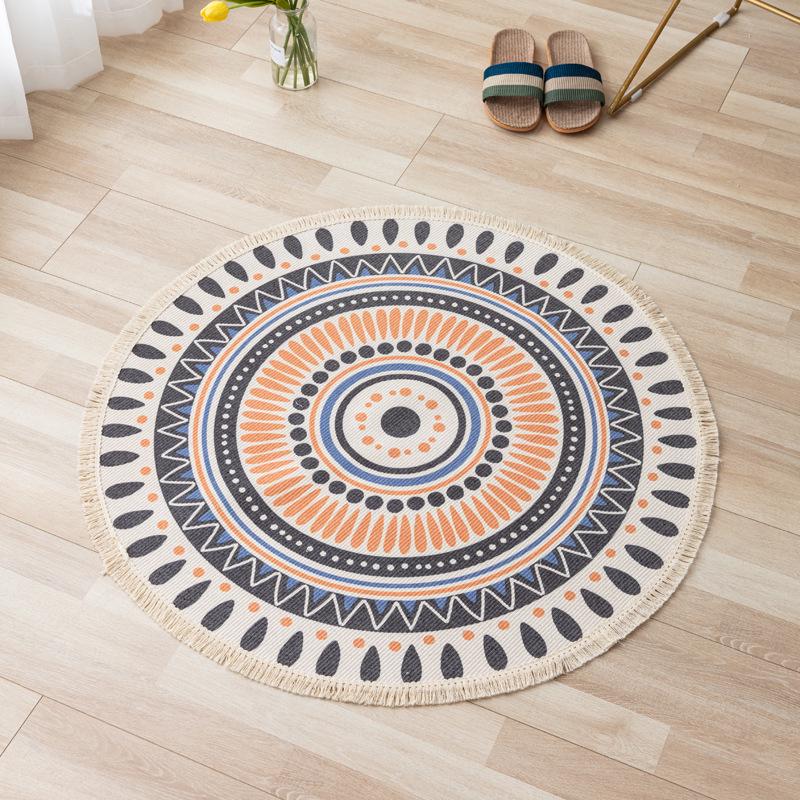 

Круглый нескользящий коврик для пола в этническом стиле из скандинавского хлопка и льна в богемном стиле Diameter 92cm
