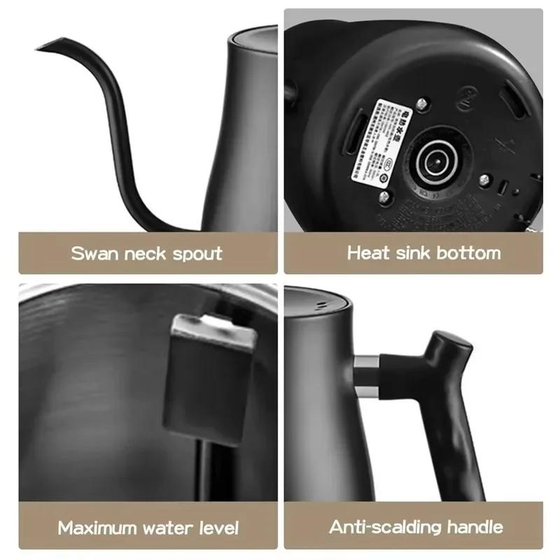 TINSOL 1L Electric Gooseneck Kettle, Manual Brewing Coffee Pot, Smart Teapot, Temperature Control Kettle, 1200W Fast Heating