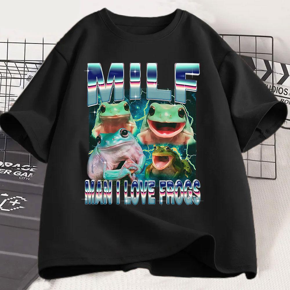 MILF Man I Love Frogs Funny Frog Meme Graphic T Shirt Fashion Vintage T-shirts Women Short Sleeve T-shirt Graphic T Shirts Y2K