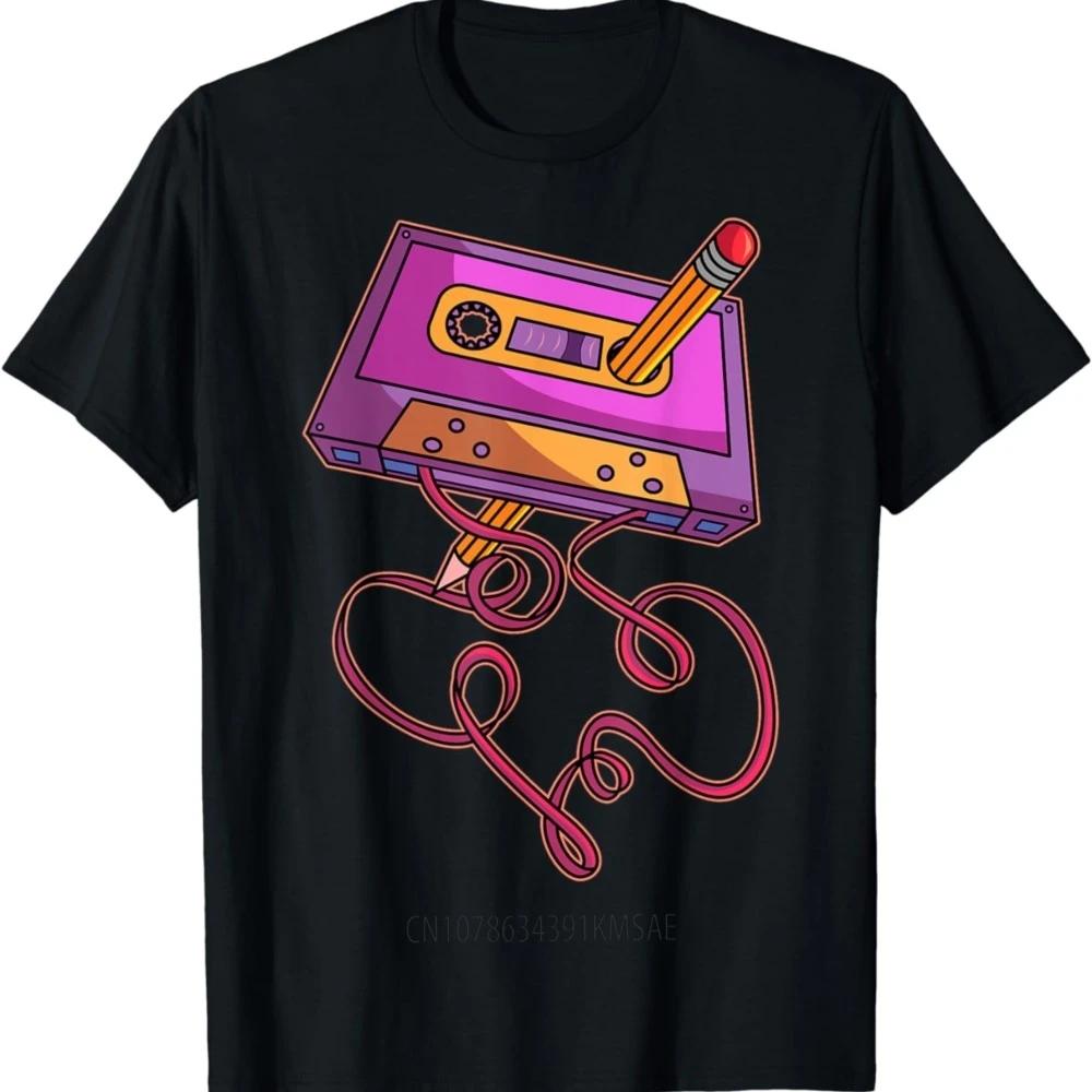 80s Cassette Tape Pencil 1980s Retro Vintage Throwback Music Short Sleeve T-Shirt Streetwear Men Camiseta Hombre