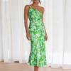 Stylish Slant Neck Strap Fishtail Print Dress