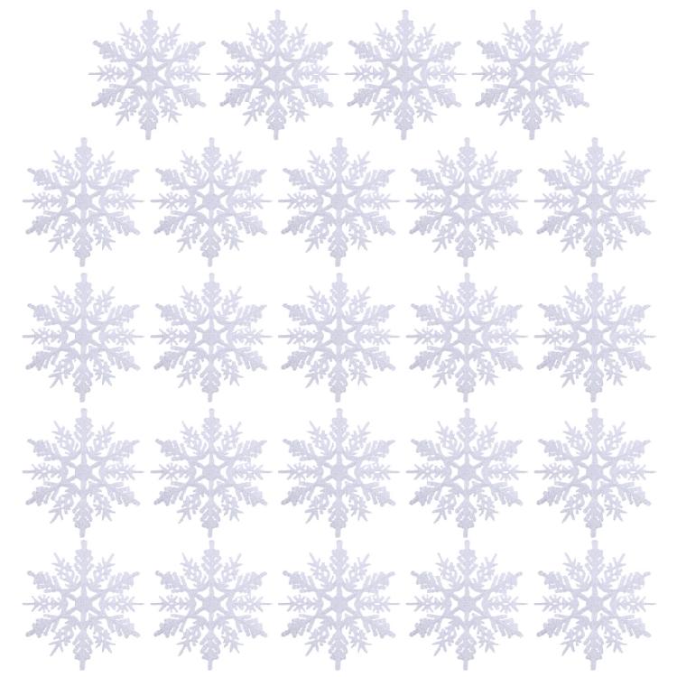 Christmas Snowflake Pendant 24pcs/set Glitter Plastic Tree Window Wall Decor