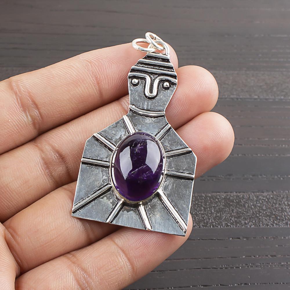 Natural African Amethyst Gemstone 925 Sterling Silver Jewelry  Pendant 2.2  AJP-1956