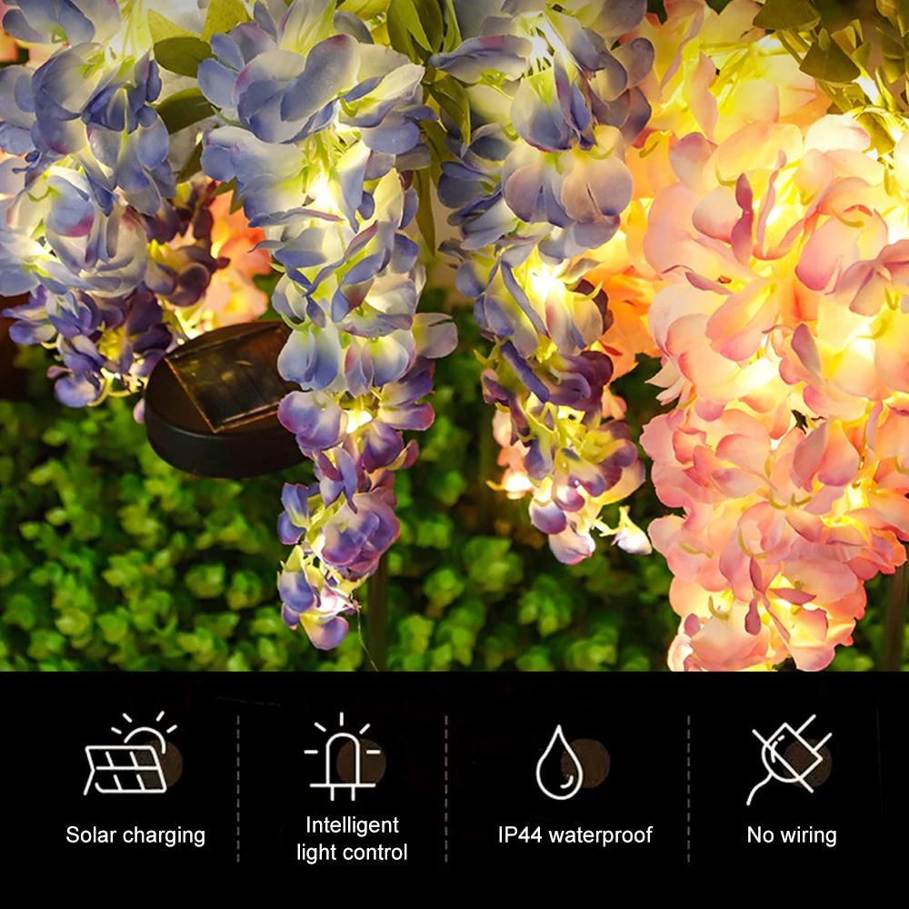 2X Solcelle Hagelys Kunstige Wisteria Blomster Solcellelys Utendørs Hagebelysning, LED Hage Solcellelys For Gårdsplass/Terrasse/Landskap/Gangvei