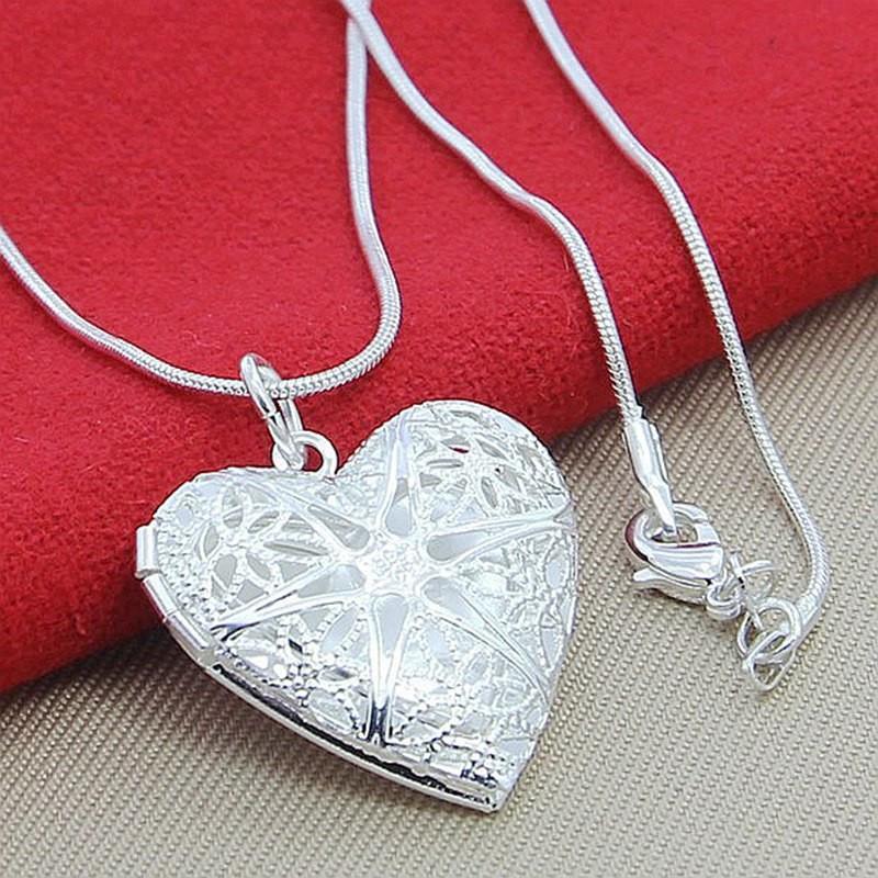 Hot 925 Sterling Silver Photo Frame Pendant Necklace Snake Chain Woman Charm Statement Fashion Jewelry Wedding PartyGood Product