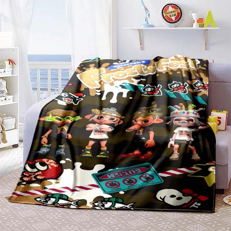 Gra 3D, Splatoon, Modny Uroczy Kreskówkowy Miękki Pluszowy Koc, Koc Flanelowy Pokój Gracza Łóżko Sofa Koc na Drzemkę grinch