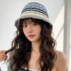 Wide Brim Crochet Panama Hat Breathable Beach Sun Hat Popular Striped Bucket Hat  Daily