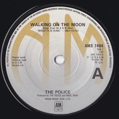 7inch Record POLICE - Walking On The Moon AMS7494 A&M Records 1979 UK Rock Used