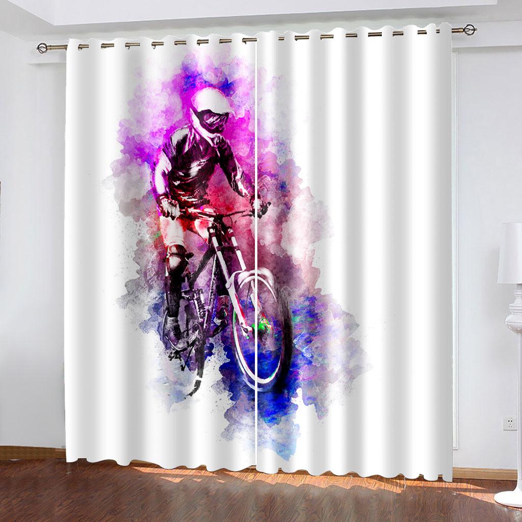 Hand-painted Motorcycle Printing Woven Curtains Two Independent Curtains On The Left and Right Blackout Curtains for Bedrooms