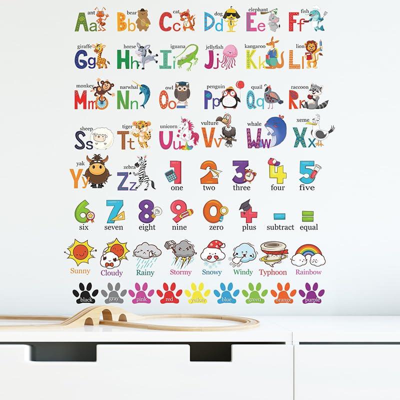 Cute Animal Wall Stickers 26 Letters of the Alphabet and Lowercase English Jungle Animals Stylish Character Wall Transfer Stickers for DIY Decor