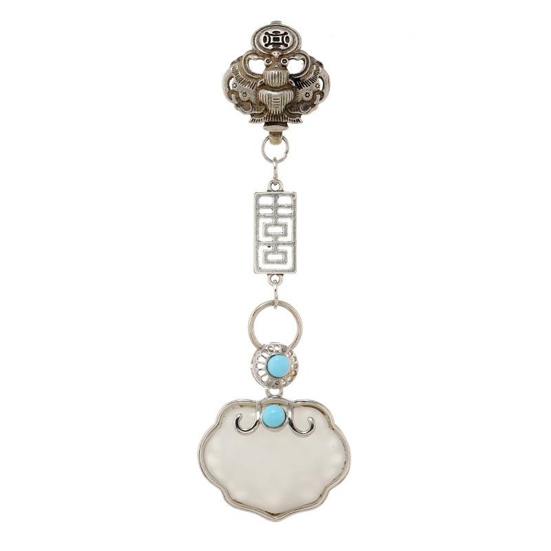 Cheongsam, placket buckle neckline pendant, female jade Ruyi lock pendant, mid-to-high-end retro Tibetan silver Hanfu accessories