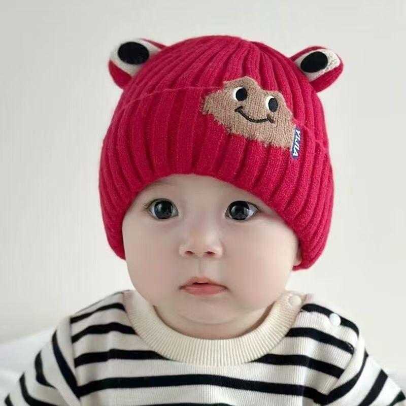 Baby hat autumn and winter cute woolen hat infant super cute thickened ear protection hat small month age warm cover hat