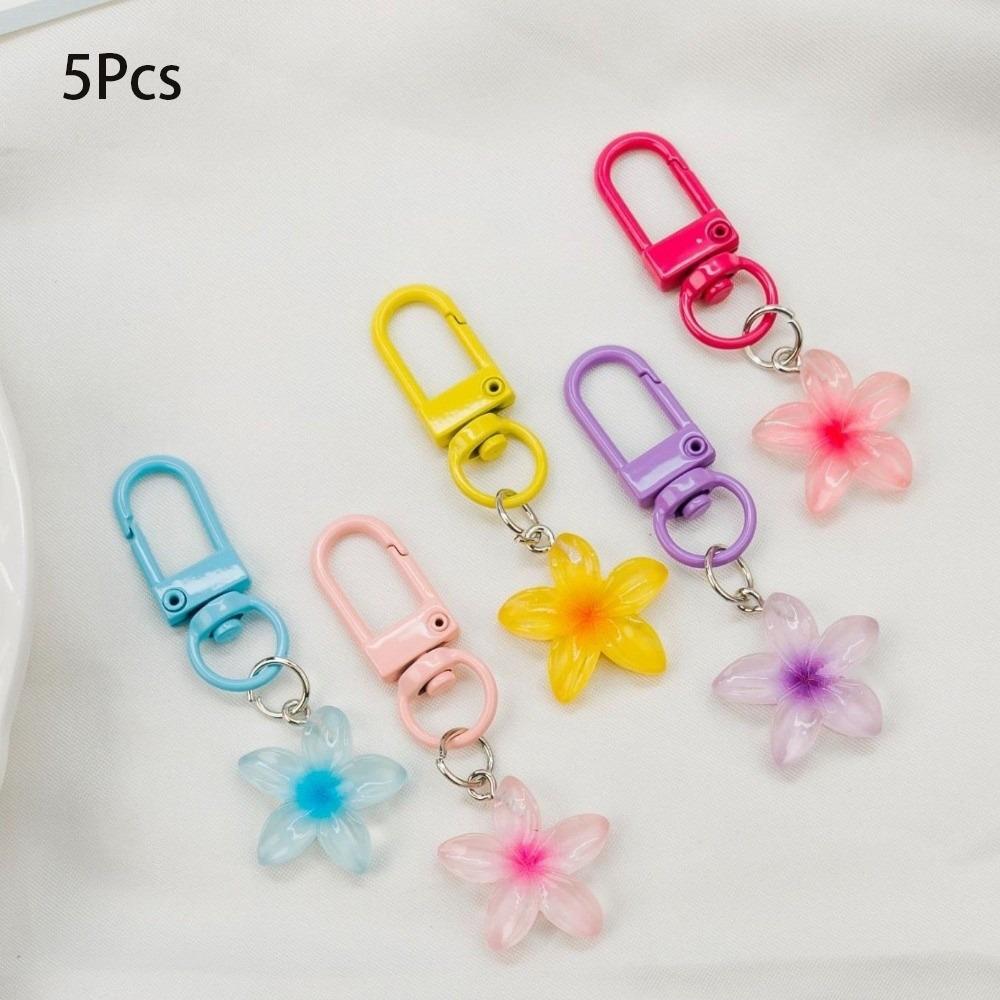 1/5Pcs New Sweet Colorful Flower Keychain Hanging Jewelry Resin Car Key Ring Pendant Rope Decoration Bag Decoration Girls