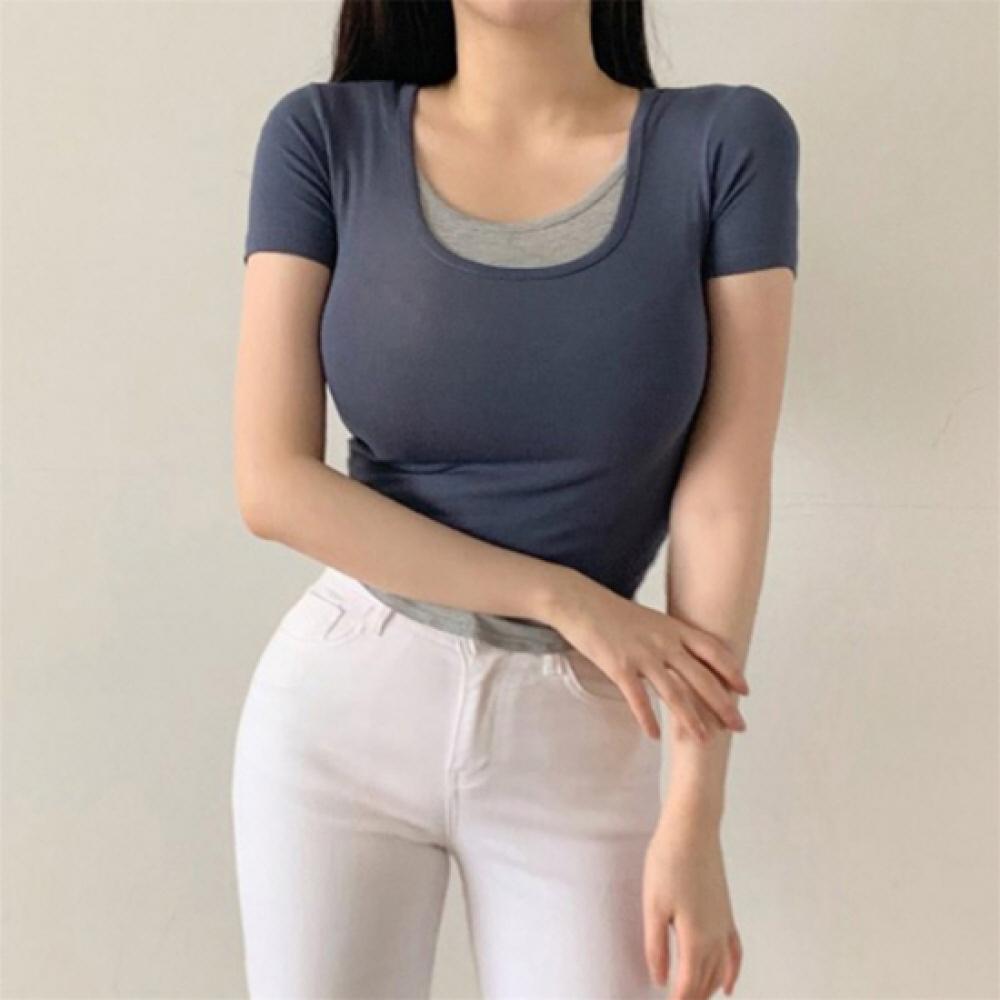 New ArrivalS Open Run Women S Color Block Layered Round Neck Summer Short Sleeve