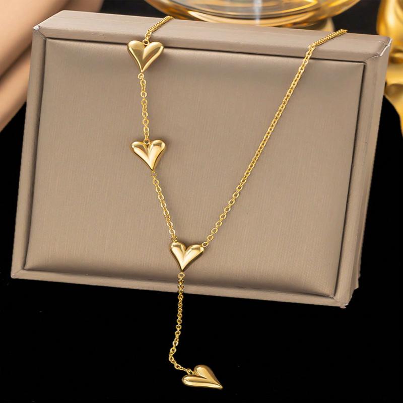 1pc Stainless Steel Heart Shaped Pendant Necklace with Golden Tassel, Perfect Accessory for Women To Wear on Beach, Mother's Day Gift