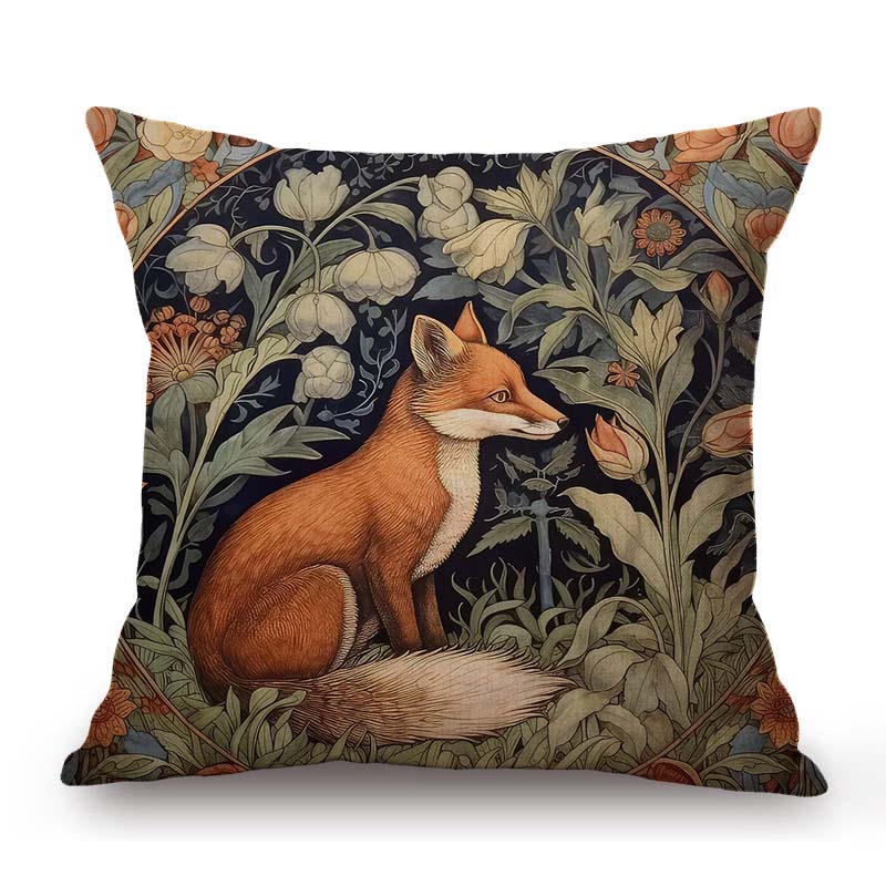 William Morris Flower Pattern Fox Rabbit Bird Deer Animal Home Decoration Art Cotton Linen Sofa Pillow Case Floral Cushion Cover