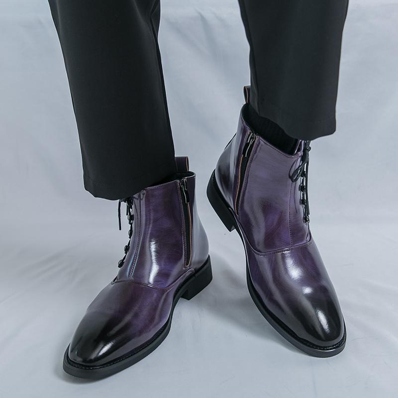 Men’s High Top Black Leather Boots Dress Formal Business Retro Brown Ankle Boots Tuxedo Purple Wedding Shoes Plus Size