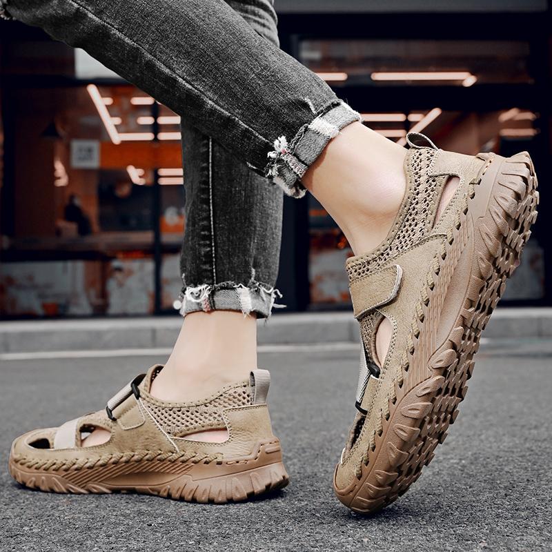 38-46 Yazlık Erkek Büyük Beden Moda El Yapımı Nefes Alabilen Sandaletler Günlük Plaj Ayakkabıları Kuş Yuvası Ayakkabıları