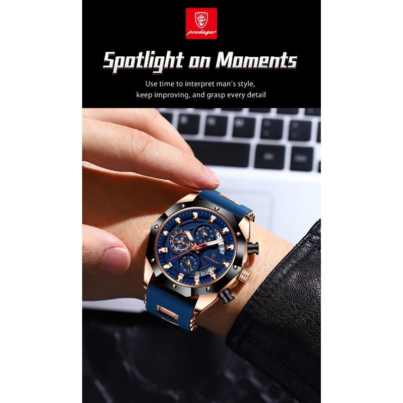 POEDAGAR Orologio Militare da Uomo di Lusso Impermeabile Luminoso Data Sportivo Cronografo Cinturino in Silicone Orologi al Quarzo