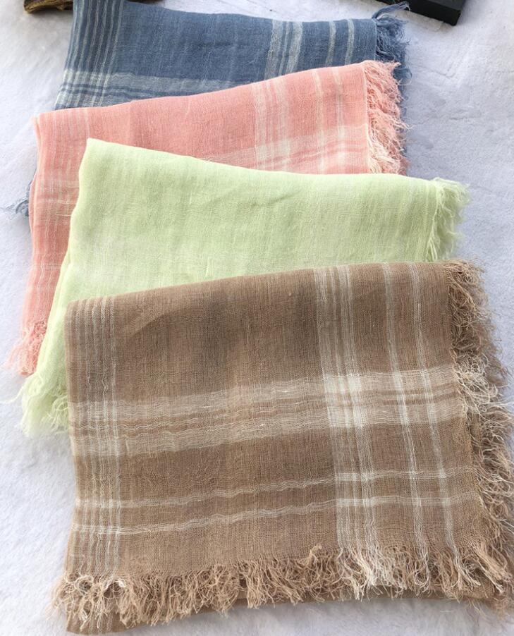 High Quality 100% Linen Scarf Fashion Brand Plaid Scarf Spring Autumn Warm Soft Shawls Cotton Tassel Scarves