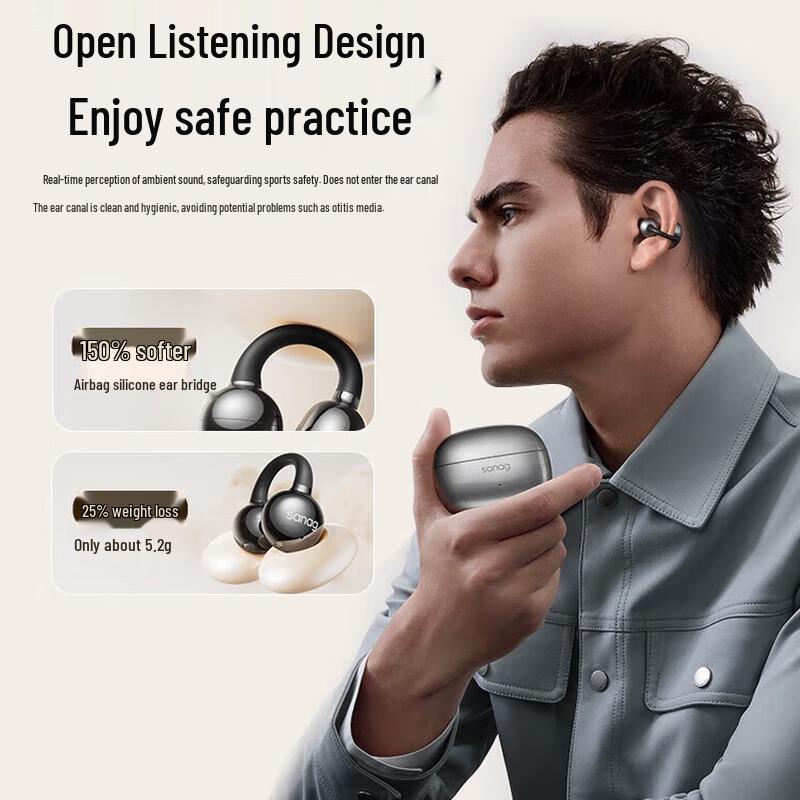 SANAG Z60S AI Bone Conduction Ear Clip Bluetooth Earbuds