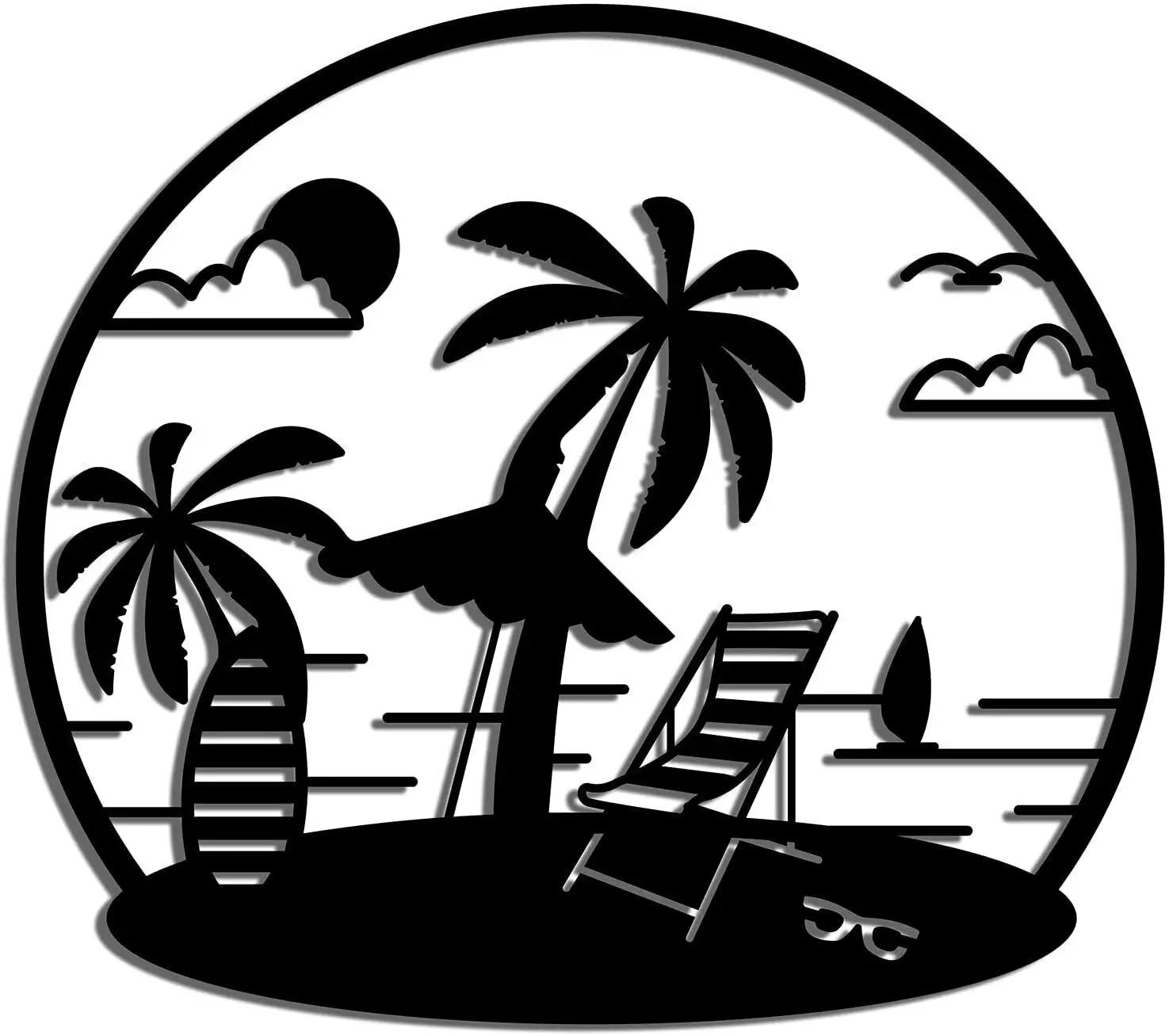 

Черное металлическое настенное искусство – морской пейзаж и пляжный узор, стильные подвесные элементы для спальни, гостиной и домашнего декора чёрный