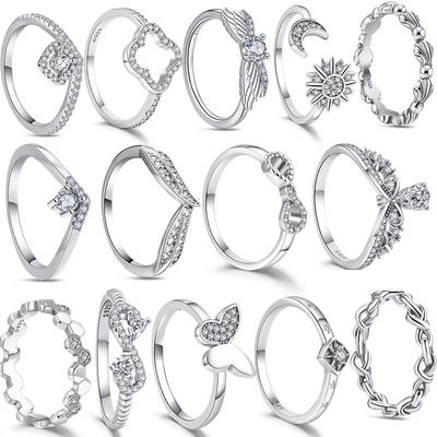 Authentic S925 Sterling Silver Original Design Women Rings Butterfly Wings Celestial Sun&Moon DIY Charms Women Jewelry Rings