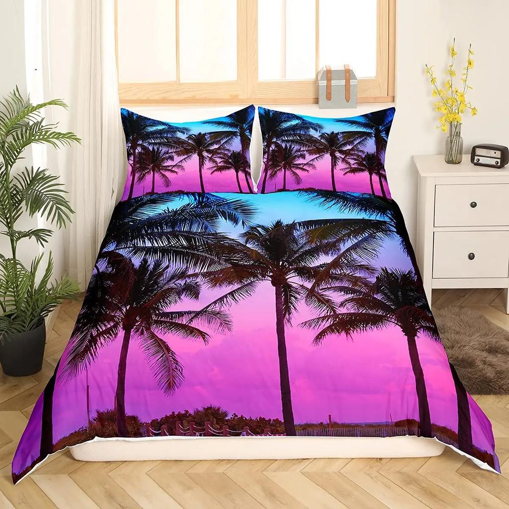 Comforter Tropical Coconut Tree King Queen Surfboard Palm Leaf Bedding Set Summer Ocean Polyester Comforter